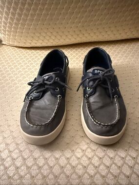 Sperry Dark Blue Leather Moc Toe Boat Shoes